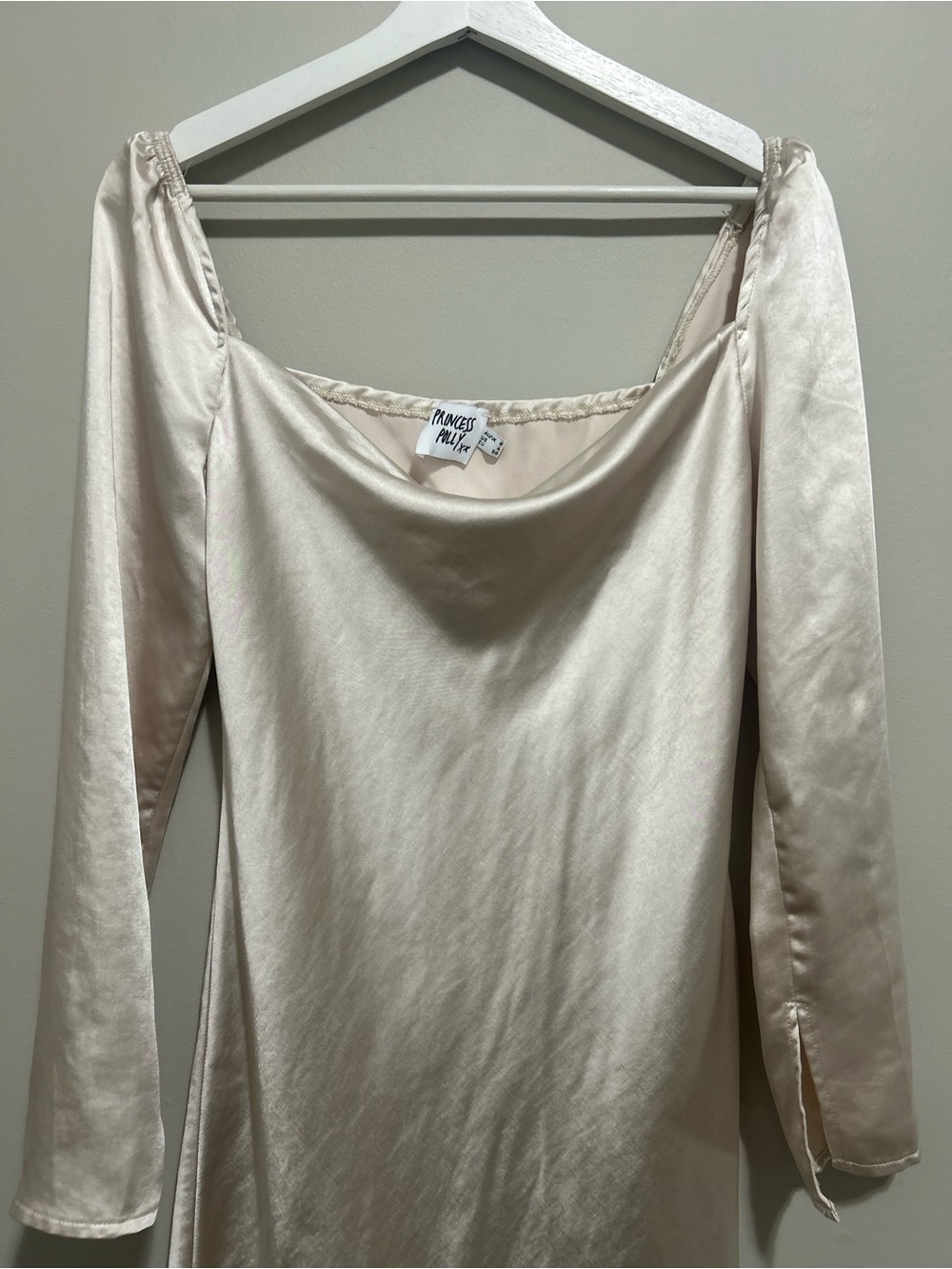 Women's Champagne Satin Mini Dress - Picture 6 of 13